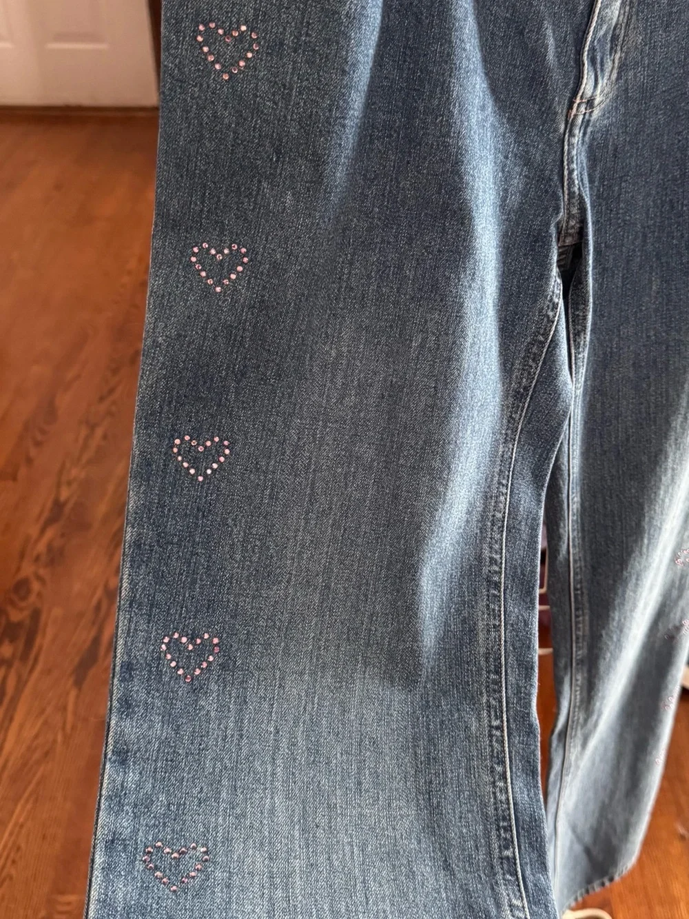 Old Navy NWT Girls Size 16 Embellished Bell Bottom Cotton Jeans Pink Hearts